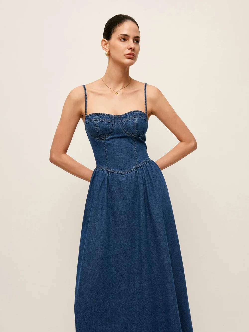 Commense Sweetheart Collar Denim Dress Large - Picture 5 of 5